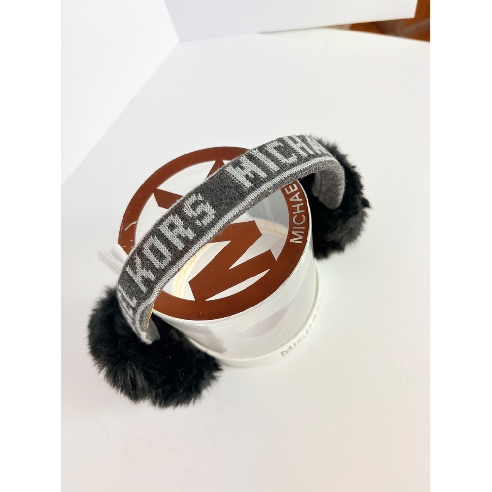 Michael Kors Logo Black Faux Fur& Knit Ear Muffs Headband One Size Chic Preppy